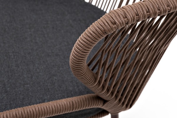 "Милан" стул плетенный из роупа, каркас алюминий коричневый(RAL8016), роуп коричневый кругл, ткань темно-серая