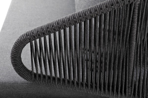 "Милан" диван 3-местный плетенный из роупа, каркас алюминий темно-серый(RAL7024), роуп темно-серый кругл, ткань темно-серая