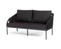 "Канны" диван 2-местный плетеный из роупа, каркас алюминий матRAL7024, роуп темно-серый, ткань интерьерная