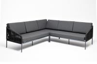 "Канны" угловой модульный диван из роупа (веревки), каркас алюминий темно-серый, роуп темно-серый, ткань темно-серая