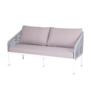 "Канны" диван 2-местный плетеный из роупа, каркас алюминий белый, роуп светло-серый, ткань светло-серая