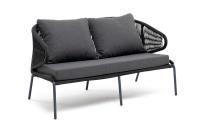 "Милан" диван 2-местный плетенный из роупа, каркас алюминий темно-серый(RAL7024), роуп темно-серый кругл, ткань темно-серая