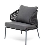 "Милан" кресло плетенное из роупа, каркас алюминий темно-серый(RAL7024), роуп темно-серый кругл, ткань темно-серая