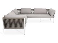 "Касабланка" угловой модульный диван из роупа (веревки), каркас алюминий, роуп бежевый, ткань бежевая