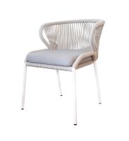 "Милан" стул плетенный из роупа, каркас алюминий белый, роуп светло-серый кругл, ткань светло-серая