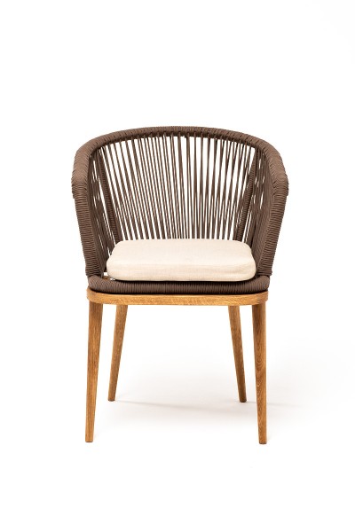 "Марсель" стул плетеный из роупа, основание дуб, роуп коричневый, ткань бежевая