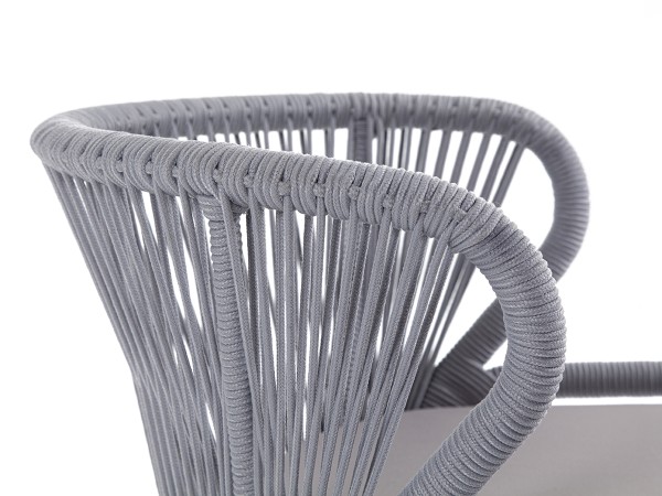 "Милан" стул плетенный из роупа, каркас алюминий белый, роуп светло-серый кругл, ткань Neo ash