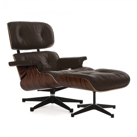 Кресло Eames Style Lounge Chair Ottoman Коричневая кожа/Палисандр