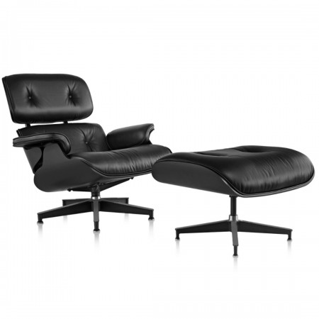 Кресло Eames Style Lounge Chair Ottoman Total Black Limited Edition