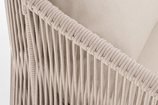 "Милан" диван 3-местный плетенный из роупа, каркас алюминий белый, роуп бежевый кругл, ткань бежевая