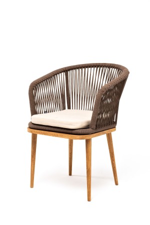 "Марсель" стул плетеный из роупа, основание дуб, роуп коричневый, ткань бежевая
