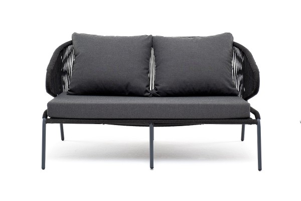 "Милан" диван 2-местный плетенный из роупа, каркас алюминий темно-серый(RAL7024), роуп темно-серый кругл, ткань темно-серая