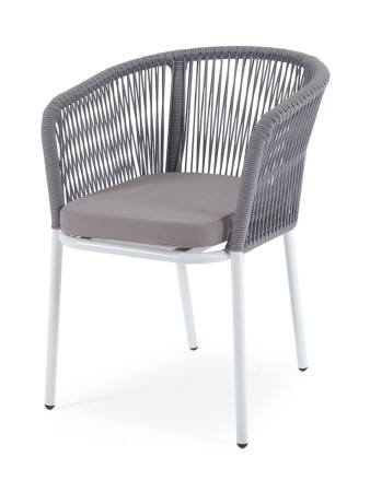 "Марсель" стул плетеный из роупа, каркас алюминий белый, роуп светло-серый, ткань Neo ASH