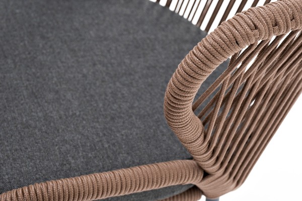"Милан" стул плетенный из роупа, каркас алюминий серый(RAL7022), роуп коричневый кругл, ткань темно-серая