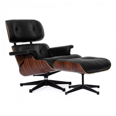 Кресло Eames Style Lounge Chair Ottoman Черная кожа/Палисандр