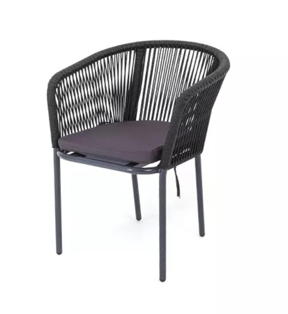 "Марсель" стул плетеный из роупа, каркас алюминий темно-серый, роуп темно-серый, ткань темно-серая