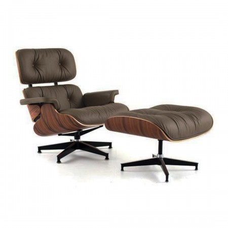 Кресло Eames Style Lounge Chair Ottoman Premium коричневая кожа